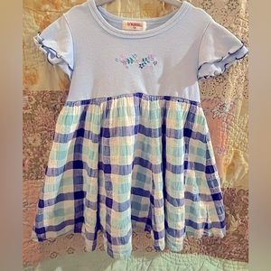 Cute Little Girl’s Blue and Green Gingham Printed Casual Dress (Sz 110/US 3-4T)